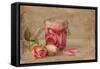 Textured Still Life of Rose Water and Roses on a Painterly Background-Anyka-Framed Stretched Canvas