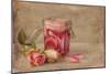 Textured Still Life of Rose Water and Roses on a Painterly Background-Anyka-Mounted Photographic Print