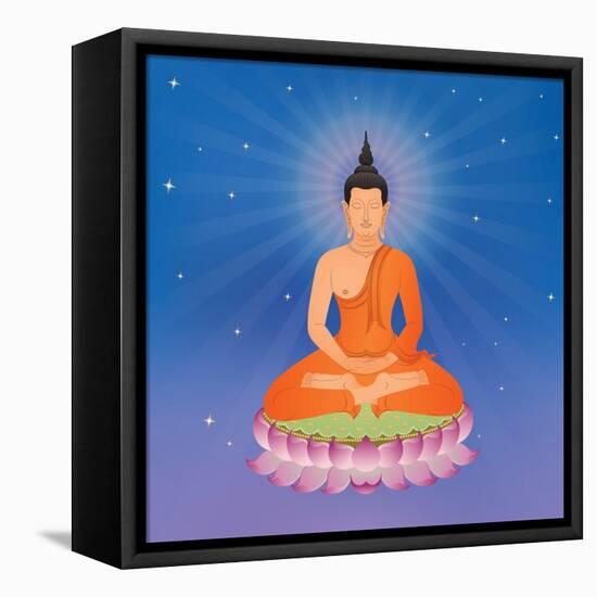 Thai Buddha on Lotus Flower, Illustration-Phiphat Suwanmon-Framed Stretched Canvas