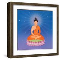 Thai Buddha on Lotus Flower, Illustration-Phiphat Suwanmon-Framed Art Print