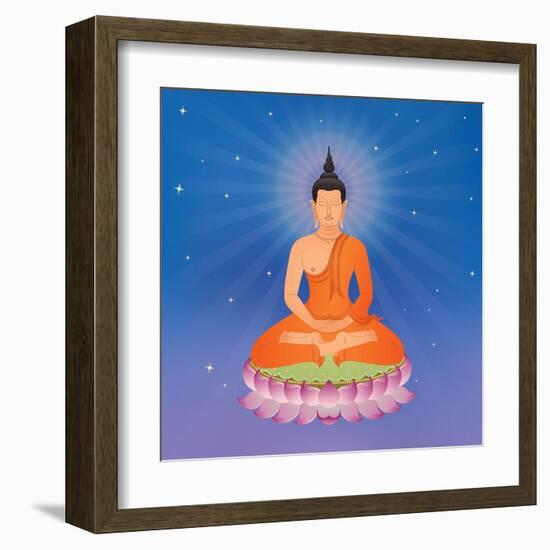 Thai Buddha on Lotus Flower, Illustration-Phiphat Suwanmon-Framed Art Print