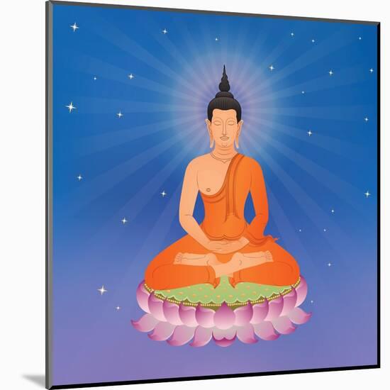 Thai Buddha on Lotus Flower, Illustration-Phiphat Suwanmon-Mounted Art Print