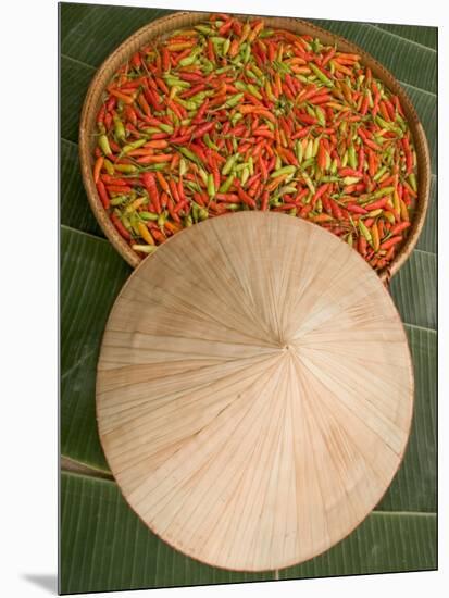 Thai Chile Peppers and Traditional Hat, Isan Region, Thailand-Gavriel Jecan-Mounted Photographic Print