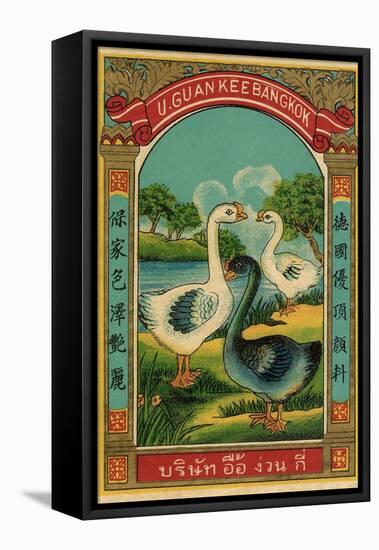 Thai Cotton Label with Geese-null-Framed Stretched Canvas