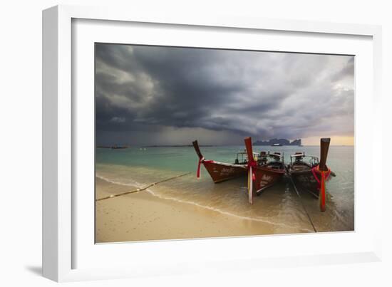 Thai Fishing Boats Beached on Phi Phi Island During a Storm-Alex Saberi-Framed Photographic Print