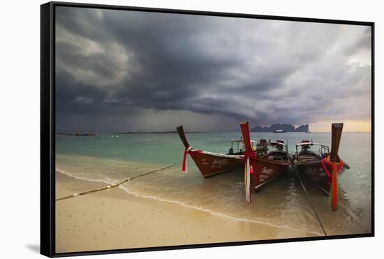 Thai Fishing Boats Beached on Phi Phi Island During a Storm-Alex Saberi-Framed Stretched Canvas