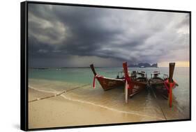 Thai Fishing Boats Beached on Phi Phi Island During a Storm-Alex Saberi-Framed Stretched Canvas