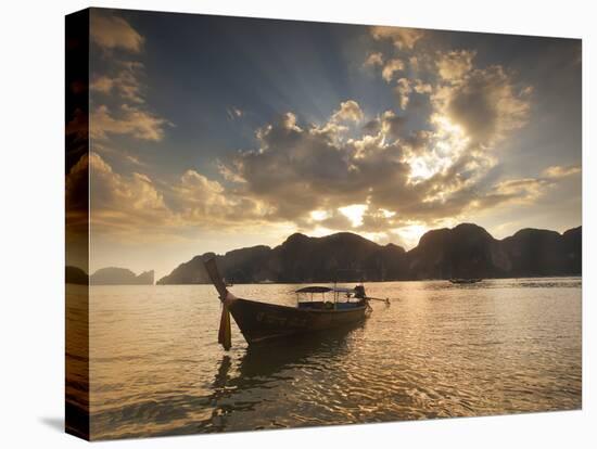 Thai Fishing Boats Off Phi Phi Island at Sunset-Alex Saberi-Stretched Canvas