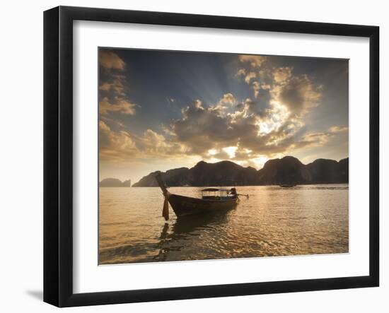 Thai Fishing Boats Off Phi Phi Island at Sunset-Alex Saberi-Framed Photographic Print