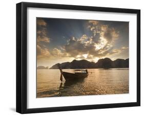 Thai Fishing Boats Off Phi Phi Island at Sunset-Alex Saberi-Framed Photographic Print