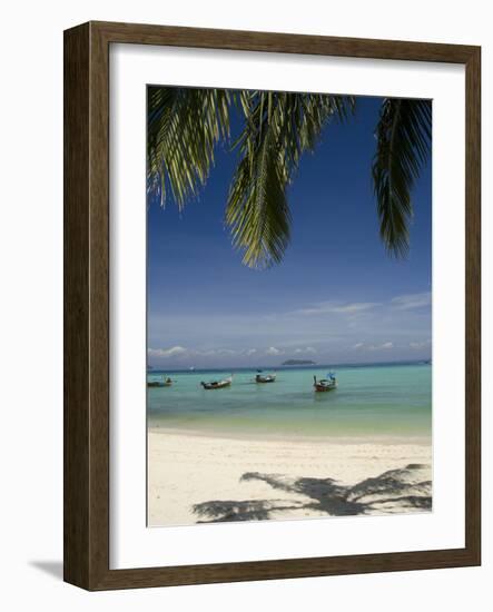 Thai Longboats Along the Coast of Phi Phi Don Island, Phuket, Andaman Sea, Thailand-Cindy Miller Hopkins-Framed Photographic Print