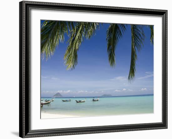 Thai Longboats Along the Coast of Phi Phi Don Island, Phuket, Andaman Sea, Thailand-Cindy Miller Hopkins-Framed Photographic Print