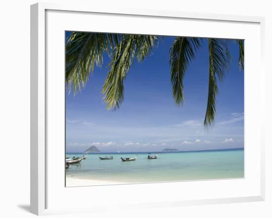 Thai Longboats Along the Coast of Phi Phi Don Island, Phuket, Andaman Sea, Thailand-Cindy Miller Hopkins-Framed Photographic Print