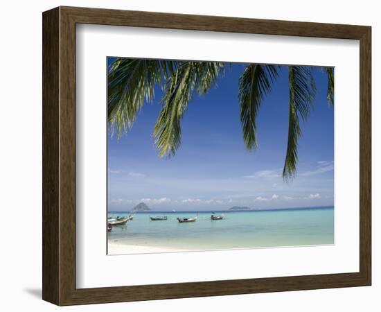 Thai Longboats Along the Coast of Phi Phi Don Island, Phuket, Andaman Sea, Thailand-Cindy Miller Hopkins-Framed Photographic Print