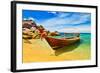 Thai Longtail Boat Anchored in a Turqouise Bay-vitalytitov-Framed Photographic Print