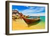 Thai Longtail Boat Anchored in a Turqouise Bay-vitalytitov-Framed Photographic Print