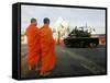 Thai Monks Watch as Soldiers Guard an Area Near Crucial Government Buildings Bangkok, Thailand-null-Framed Stretched Canvas