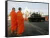Thai Monks Watch as Soldiers Guard an Area Near Crucial Government Buildings Bangkok, Thailand-null-Framed Stretched Canvas