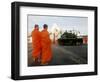 Thai Monks Watch as Soldiers Guard an Area Near Crucial Government Buildings Bangkok, Thailand-null-Framed Photographic Print
