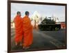 Thai Monks Watch as Soldiers Guard an Area Near Crucial Government Buildings Bangkok, Thailand-null-Framed Photographic Print