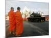 Thai Monks Watch as Soldiers Guard an Area Near Crucial Government Buildings Bangkok, Thailand-null-Mounted Photographic Print