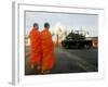 Thai Monks Watch as Soldiers Guard an Area Near Crucial Government Buildings Bangkok, Thailand-null-Framed Photographic Print