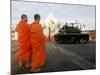 Thai Monks Watch as Soldiers Guard an Area Near Crucial Government Buildings Bangkok, Thailand-null-Mounted Photographic Print