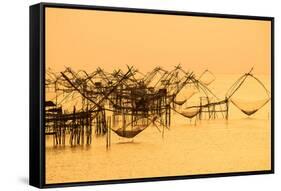 Thai Style Fishing Trap in Pak Pra Village, Net Fishing Thailand, Thailand Shrimp Fishing, Phatthal-Take Photo-Framed Stretched Canvas