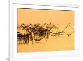 Thai Style Fishing Trap in Pak Pra Village, Net Fishing Thailand, Thailand Shrimp Fishing, Phatthal-Take Photo-Framed Photographic Print