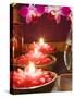 Thai Table Decoration: Red Flower Candles and Orchids-null-Stretched Canvas