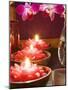 Thai Table Decoration: Red Flower Candles and Orchids-null-Mounted Photographic Print