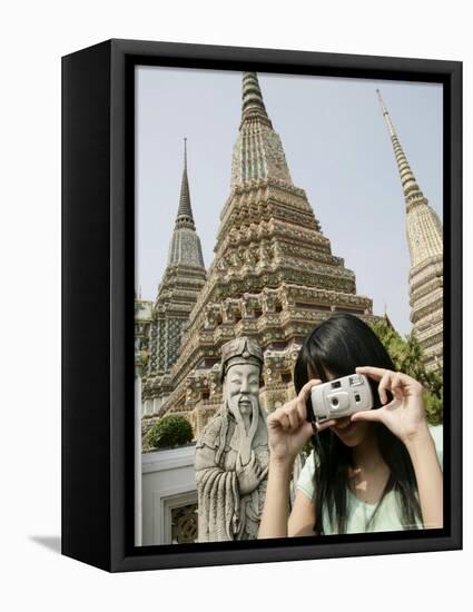 Thai Woman Taking Pictures, Wat Poo, Bangkok, Thailand, Southeast Asia, Asia-Angelo Cavalli-Framed Stretched Canvas