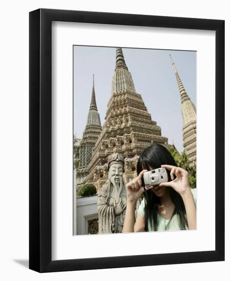 Thai Woman Taking Pictures, Wat Poo, Bangkok, Thailand, Southeast Asia, Asia-Angelo Cavalli-Framed Photographic Print
