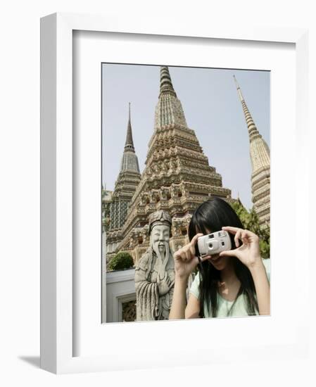 Thai Woman Taking Pictures, Wat Poo, Bangkok, Thailand, Southeast Asia, Asia-Angelo Cavalli-Framed Photographic Print