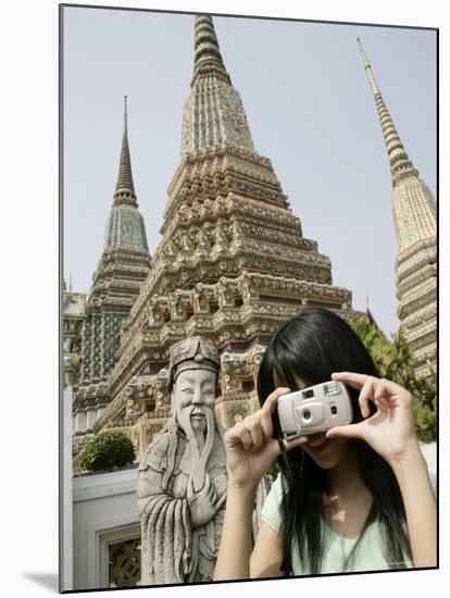 Thai Woman Taking Pictures, Wat Poo, Bangkok, Thailand, Southeast Asia, Asia-Angelo Cavalli-Mounted Photographic Print