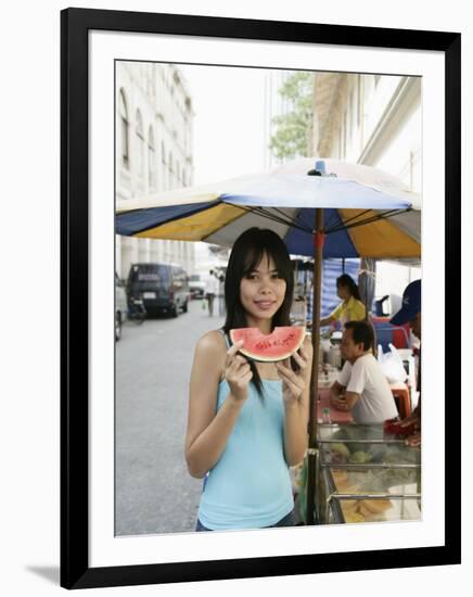 Thai Woman with a Slice of Water Melon, Bangkok,Thailand, Southeast Asia, Asia-Angelo Cavalli-Framed Photographic Print