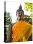 Thailand, Ayutthaya, Buddha Draped with Orange-Terry Eggers-Stretched Canvas