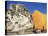 Thailand, Ayutthaya Historical Park, Wat Lokaya Sutha, Monk Preying at Giant Reclining Buddha-Steve Vidler-Stretched Canvas