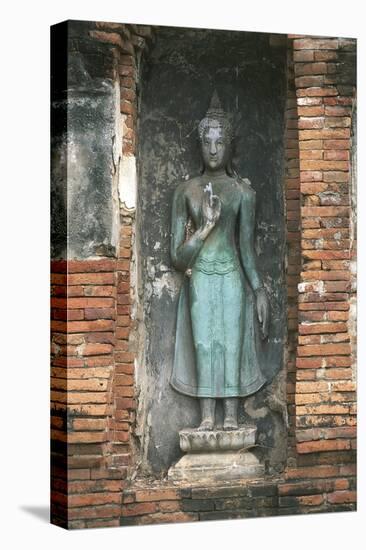 Thailand, Ayutthaya Historical Park, Wat Mahathat, Statue of Buddha-null-Stretched Canvas