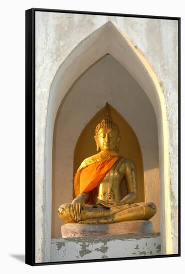 Thailand, Ayutthaya, Tambon Tha Wasukri. Buddha at Wat Na Phra Meru-Kevin Oke-Framed Stretched Canvas