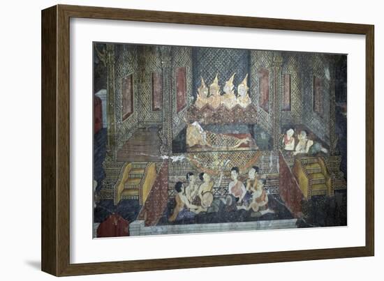 Thailand, Ayutthaya, Wat Suwan Dararam Temple, Mural Painting Showing Scenes from Life of Buddha-null-Framed Giclee Print