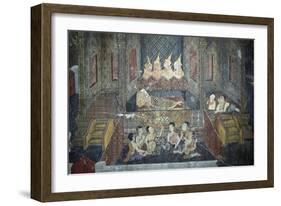 Thailand, Ayutthaya, Wat Suwan Dararam Temple, Mural Painting Showing Scenes from Life of Buddha-null-Framed Giclee Print