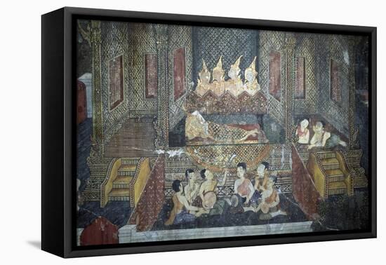 Thailand, Ayutthaya, Wat Suwan Dararam Temple, Mural Painting Showing Scenes from Life of Buddha-null-Framed Stretched Canvas