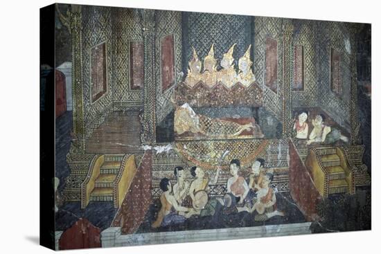 Thailand, Ayutthaya, Wat Suwan Dararam Temple, Mural Painting Showing Scenes from Life of Buddha-null-Stretched Canvas