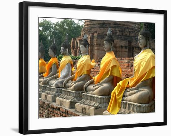 Thailand, Ayutthaya, Wat Yai Chaiyamongkhan. Row of Buddha Statues-Kevin Oke-Framed Photographic Print