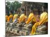 Thailand, Ayutthaya, Wat Yai Chaiyamongkhan. Row of Buddha Statues-Kevin Oke-Mounted Photographic Print