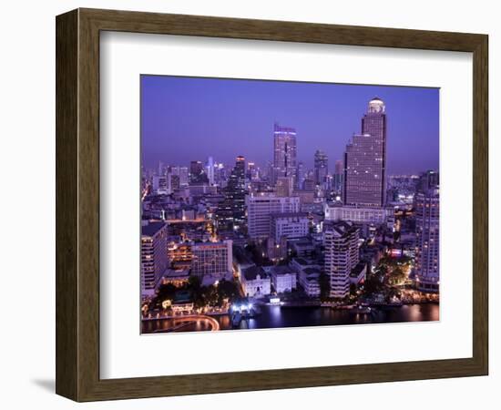 Thailand, Bangkok, City Skyline and Chao Phraya River at Night-Steve Vidler-Framed Photographic Print