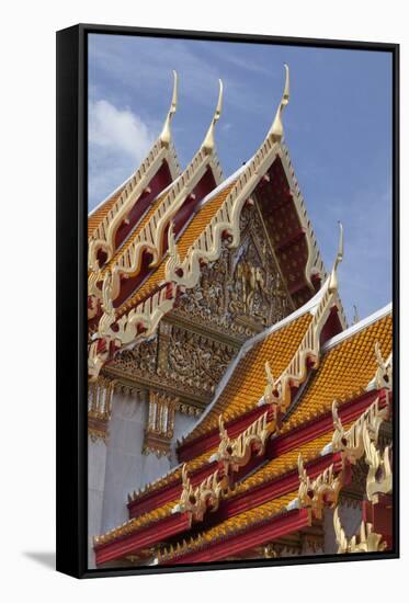 Thailand, Bangkok. Repeating roof design of Wat Benchamabophit.-Brenda Tharp-Framed Stretched Canvas