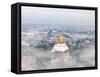 Thailand, Bangkok, the Golden Mount (Phu Khao Thong) at Wat Saket Shrouded in Fog-Shaun Egan-Framed Stretched Canvas