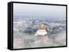 Thailand, Bangkok, the Golden Mount (Phu Khao Thong) at Wat Saket Shrouded in Fog-Shaun Egan-Framed Stretched Canvas